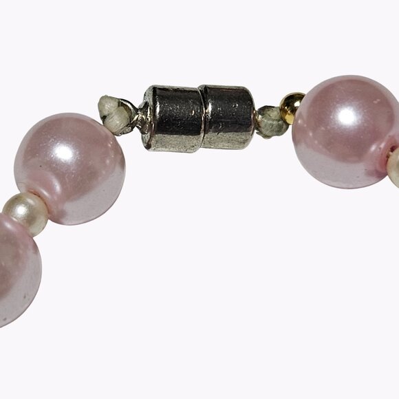 Elegant Vintage Faux Pink Pearl Choker Necklace Fashion Jewelry Magnetic Clasp - Picture 3 of 5